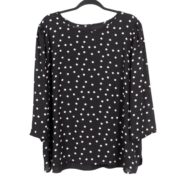 Van Heusen Tops - Van Heusen Polka Dot Blouse XXL Womens Black White Stretch 3/4 Sleeves